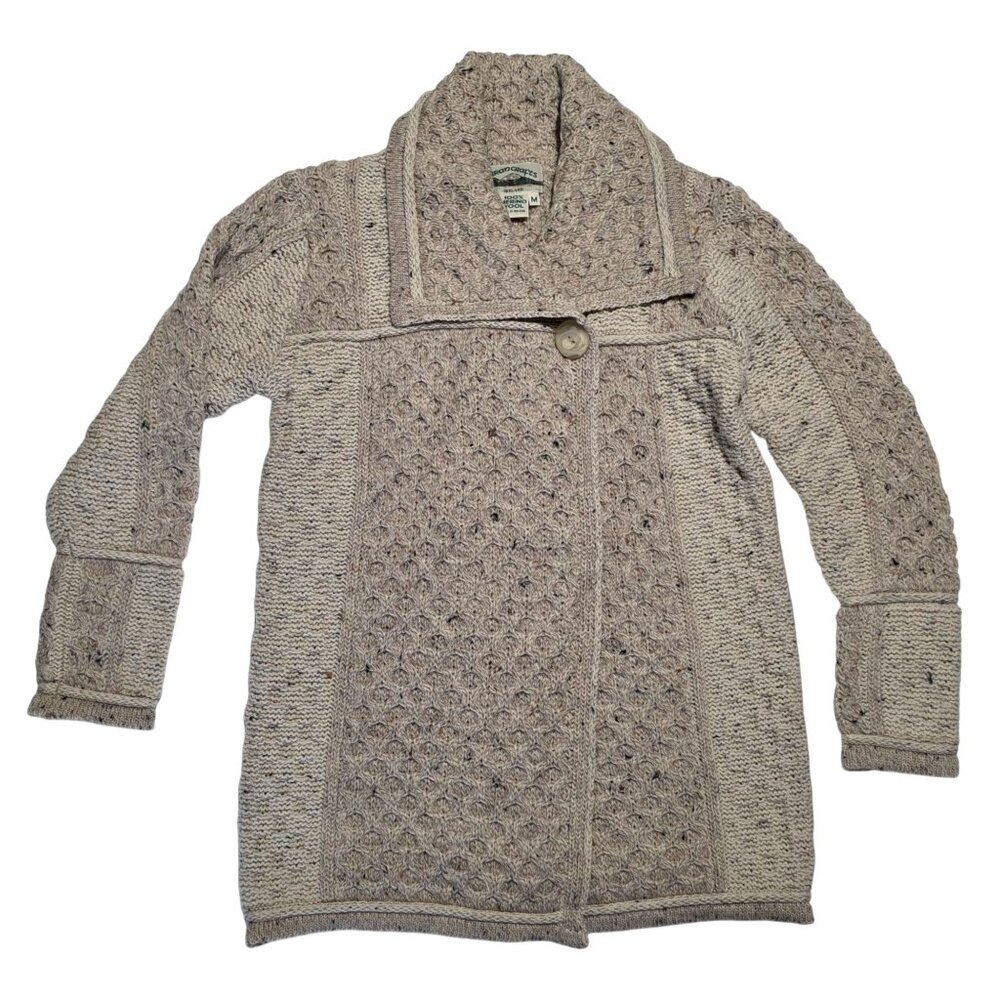 Aran Crafts Womens Cable Knit Fisherman Cardigan Sweater Medium Merino Chunky
